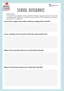 School Avoidance Worksheet.pdf School refusal worksheet for therapists | AT Parenting Community